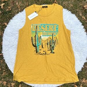 Desert Dreamin’ Saguaro Cactus Mustard Yellow Sleeveless Top Size Medium NEW